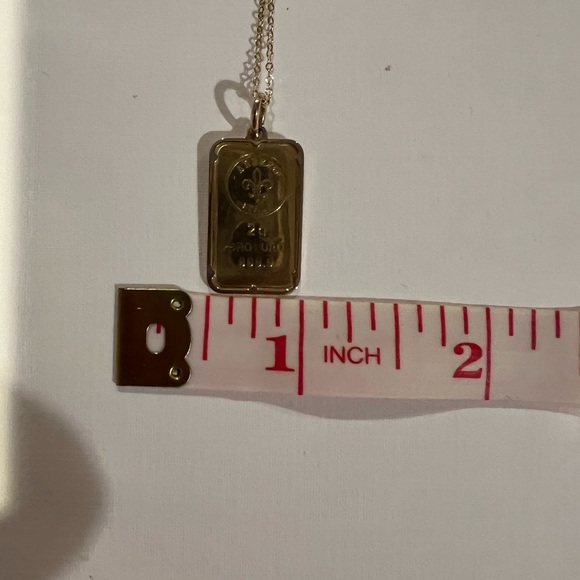 Italian 24kt Yellow Gold Fleur-De-Lis Two-Gram Ingot Pendant Necklace 20" - Picture 6 of 6